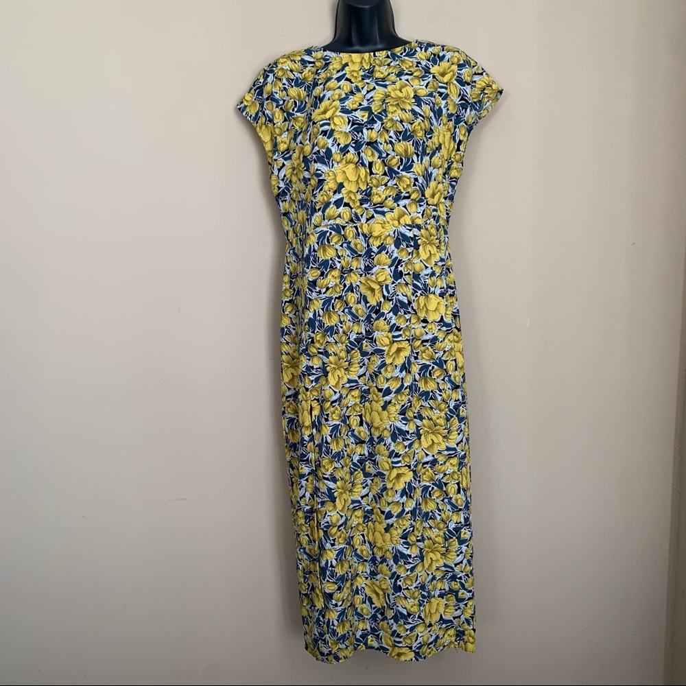 Shein Blue and Yellow Floral Print Dress
